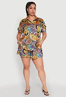 Womens Plus Size Chain Graphic Print Blouse, Multi, Size 1X