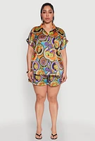 Womens Plus Size Chain Graphic Print Blouse, Multi, Size 1X