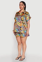 Womens Plus Size Chain Graphic Print Blouse, Multi, Size 1X