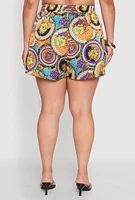 Womens Plus Size Smocked Chain Print Shorts, Multi, Size 1X