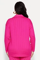 Womens Plus Size Ribbed Knit Button Front Shirt, Pink, Size 1X