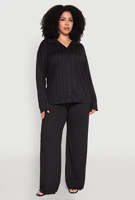 Womens Plus Ribbed Knit Wide Leg Pants,