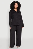 Womens Plus Size Ribbed Knit Wide Leg Pants, Black, Size 2X