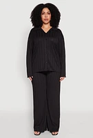 Womens Plus Size Ribbed Knit Wide Leg Pants, Black, Size 2X