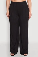 Womens Plus Size Ribbed Knit Wide Leg Pants, Black, Size 2X