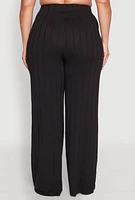 Womens Plus Size Ribbed Knit Wide Leg Pants, Black, Size 2X