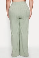 Womens Plus Ribbed Knit Wide Leg Pants,