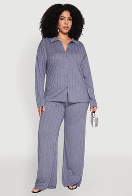Womens Plus Ribbed Knit Wide Leg Pants,