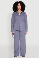 Womens Plus Ribbed Knit Wide Leg Pants, 3X