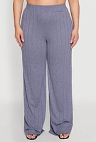 Womens Plus Ribbed Knit Wide Leg Pants, 3X