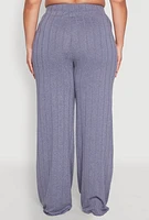 Womens Plus Ribbed Knit Wide Leg Pants, 3X