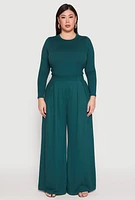 Womens Plus Size Soft Knit Wide Leg Pants, Green, Size 1X