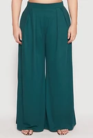 Womens Plus Size Soft Knit Wide Leg Pants, Green, Size 1X