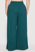 Womens Plus Size Soft Knit Wide Leg Pants, Green, Size 1X