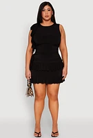 Womens Plus Size Ruffle Trim Ruched Blouse, Black, Size 2X