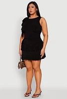 Womens Plus Size Ruffle Trim Ruched Blouse, Black, Size 2X