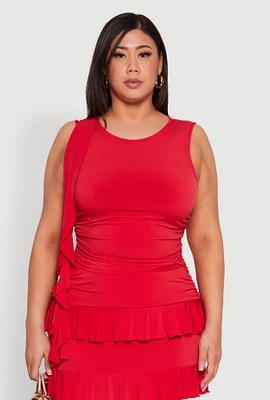 Womens Plus Size Ruffle Trim Ruched Blouse, Red, Size 1X