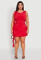 Womens Plus Size Ruffle Trim Ruched Blouse, Red, Size 2X