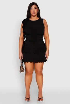 Womens Plus Ruched Tiered Ruffle Trim Skirt,