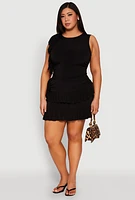 Womens Plus Size Ruched Tiered Ruffle Trim Skirt, Black, Size 1X
