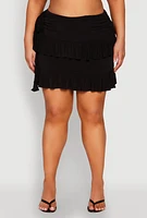 Womens Plus Size Ruched Tiered Ruffle Trim Skirt, Black, Size 1X