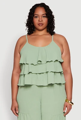 Womens Plus Size Airy Tiered Cami, Green, Size 2X