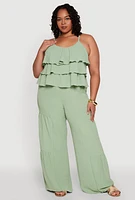 Womens Plus Size Airy Tiered Cami, Green, Size 2X
