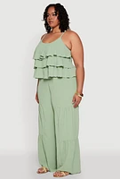 Womens Plus Size Airy Tiered Cami, Green, Size 2X