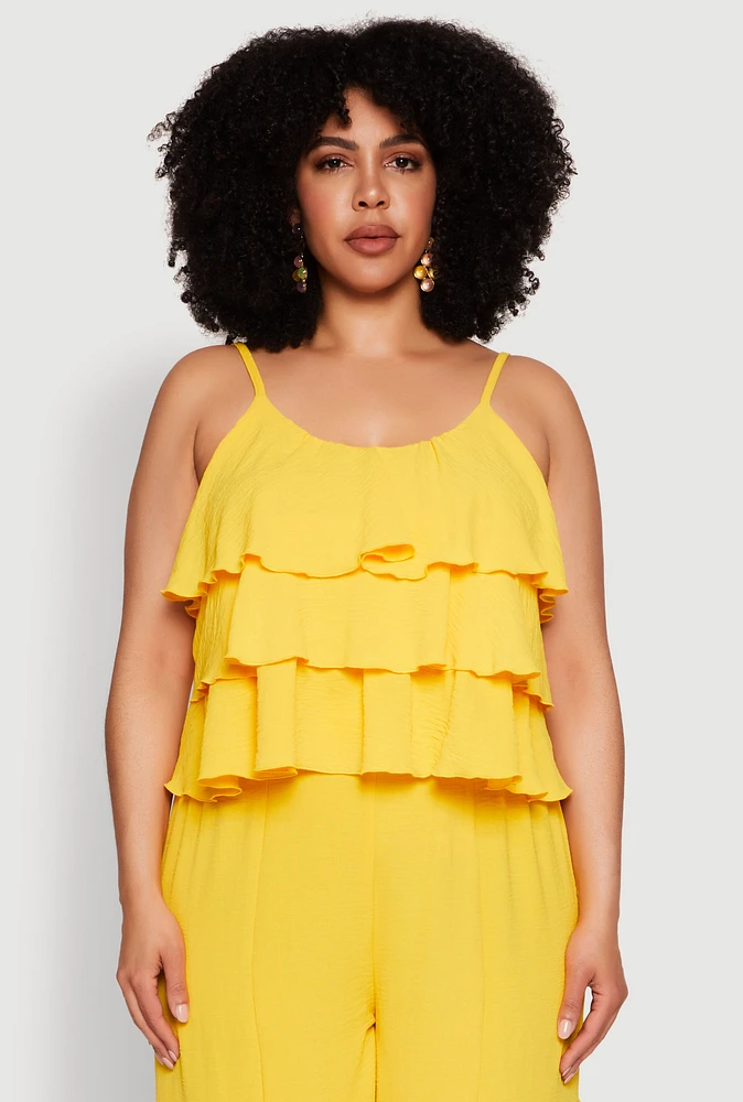 Womens Plus Size Airy Tiered Cami, Yellow, Size 3X