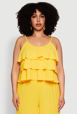 Womens Plus Size Airy Tiered Cami, Yellow, Size 3X