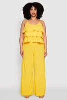 Womens Plus Size Airy Tiered Cami, Yellow, Size 3X