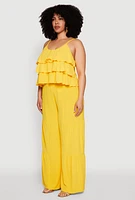 Womens Plus Size Airy Tiered Cami, Yellow, Size 3X