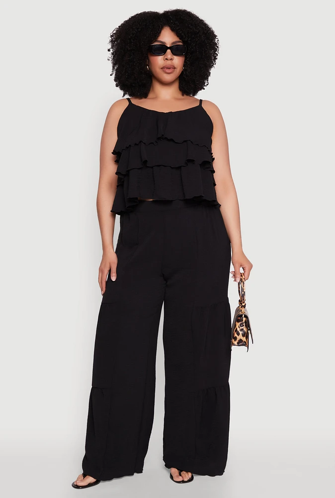 Womens Plus Airy Tiered Palazzo Pants,