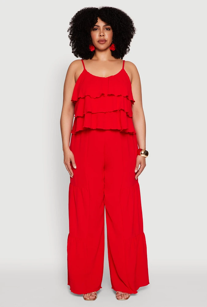 Womens Plus Size Airy Tiered Palazzo Pants, Red, Size 1X