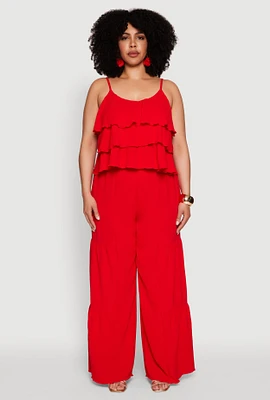 Womens Plus Size Airy Tiered Palazzo Pants, Red, Size 1X