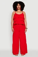 Womens Plus Size Airy Tiered Palazzo Pants, Red, Size 1X