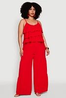 Womens Plus Size Airy Tiered Palazzo Pants, Red, Size 1X