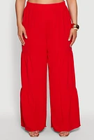 Womens Plus Size Airy Tiered Palazzo Pants, Red, Size 1X