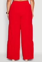 Womens Plus Size Airy Tiered Palazzo Pants, Red, Size 1X