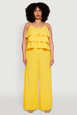 Womens Plus Size Airy Tiered Palazzo Pants, Yellow, Size 1X