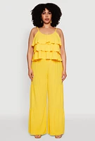 Womens Plus Size Airy Tiered Palazzo Pants, Yellow, Size 1X