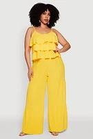 Womens Plus Size Airy Tiered Palazzo Pants, Yellow, Size 1X