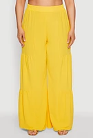 Womens Plus Size Airy Tiered Palazzo Pants, Yellow, Size 1X