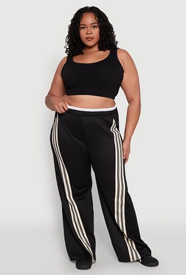 Womens Plus Size Contrast Waistband Stripe Detail Pants, Black, Size 3X