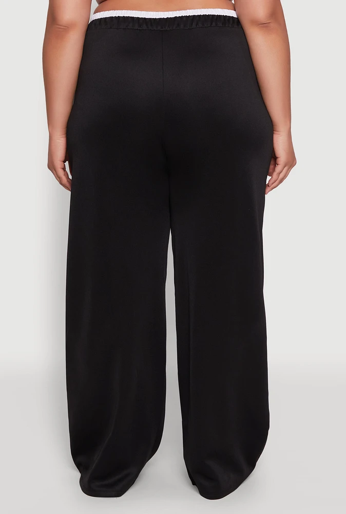 Womens Plus Size Contrast Waistband Stripe Detail Pants, Black, Size 3X