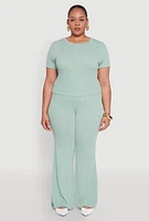 Womens Plus Size Shadow Stripe Crop Top, Green, Size 2X