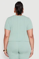 Womens Plus Size Shadow Stripe Crop Top, Green, Size 2X