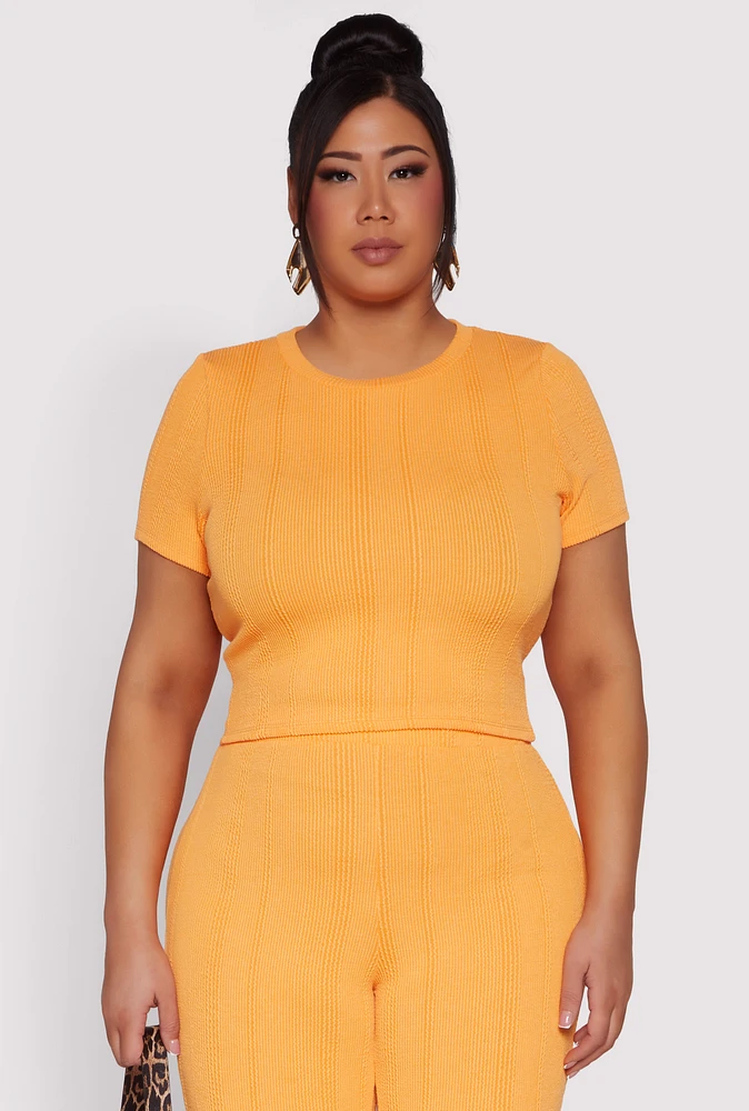 Womens Plus Size Shadow Stripe Crop Top, Orange, Size 2X