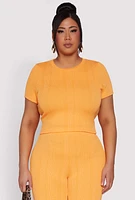 Womens Plus Size Shadow Stripe Crop Top, Orange, Size 2X