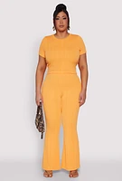Womens Plus Size Shadow Stripe Crop Top, Orange, Size 2X